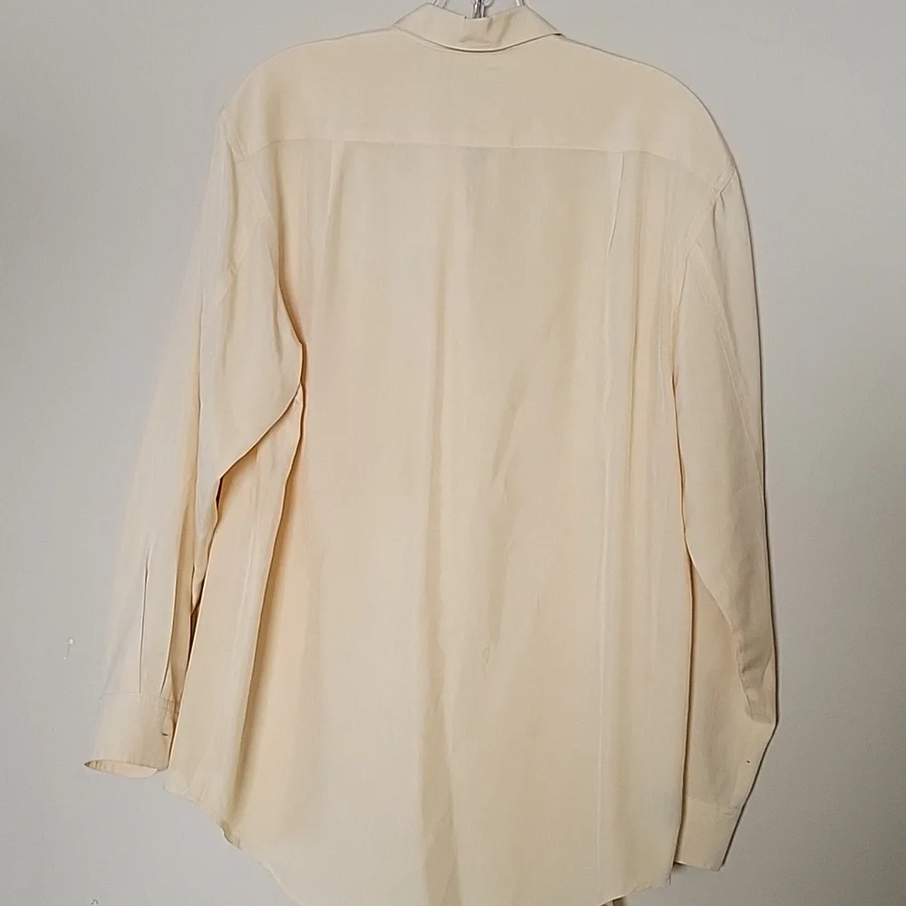Vintage J Crew 90s Green Tag 100% Silk Shirt Oversized Boyfriend Butter Yellow S